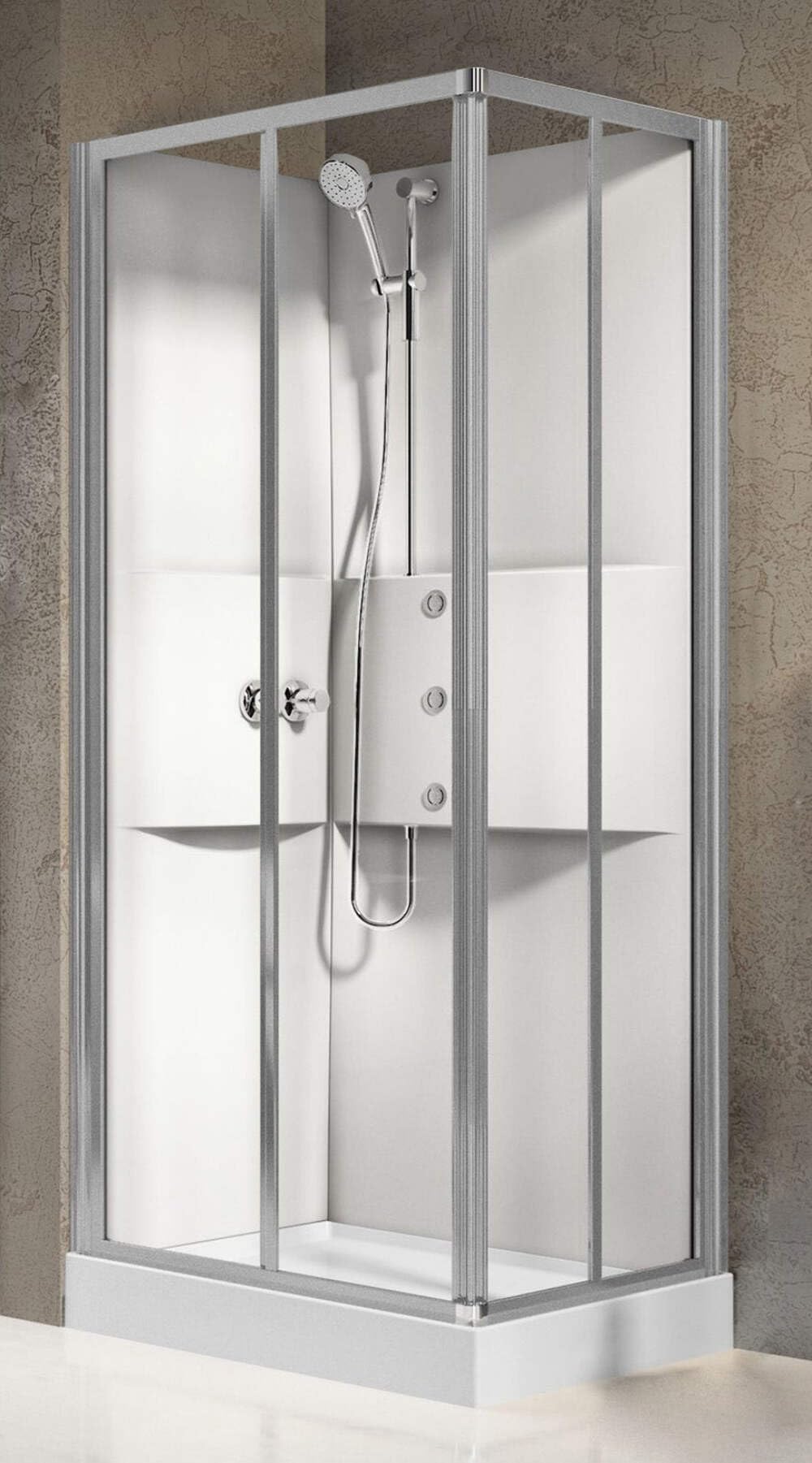 Novellini Media 2.0 A Idromassaggio 90x70 cm Cabina Doccia Multifunzione Apertura Ante Scorrevoli Montaggio Angolo Reversibile Miscelatore Meccanico Vetro Trasparente Profilo Silver Altezza 210 cm