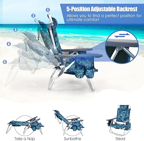 Miniatura 4 de Tangkula Paquete de 2 sillas de playa de mesa, ajustables en 5 posiciones, plegables ligeras, color azul marino