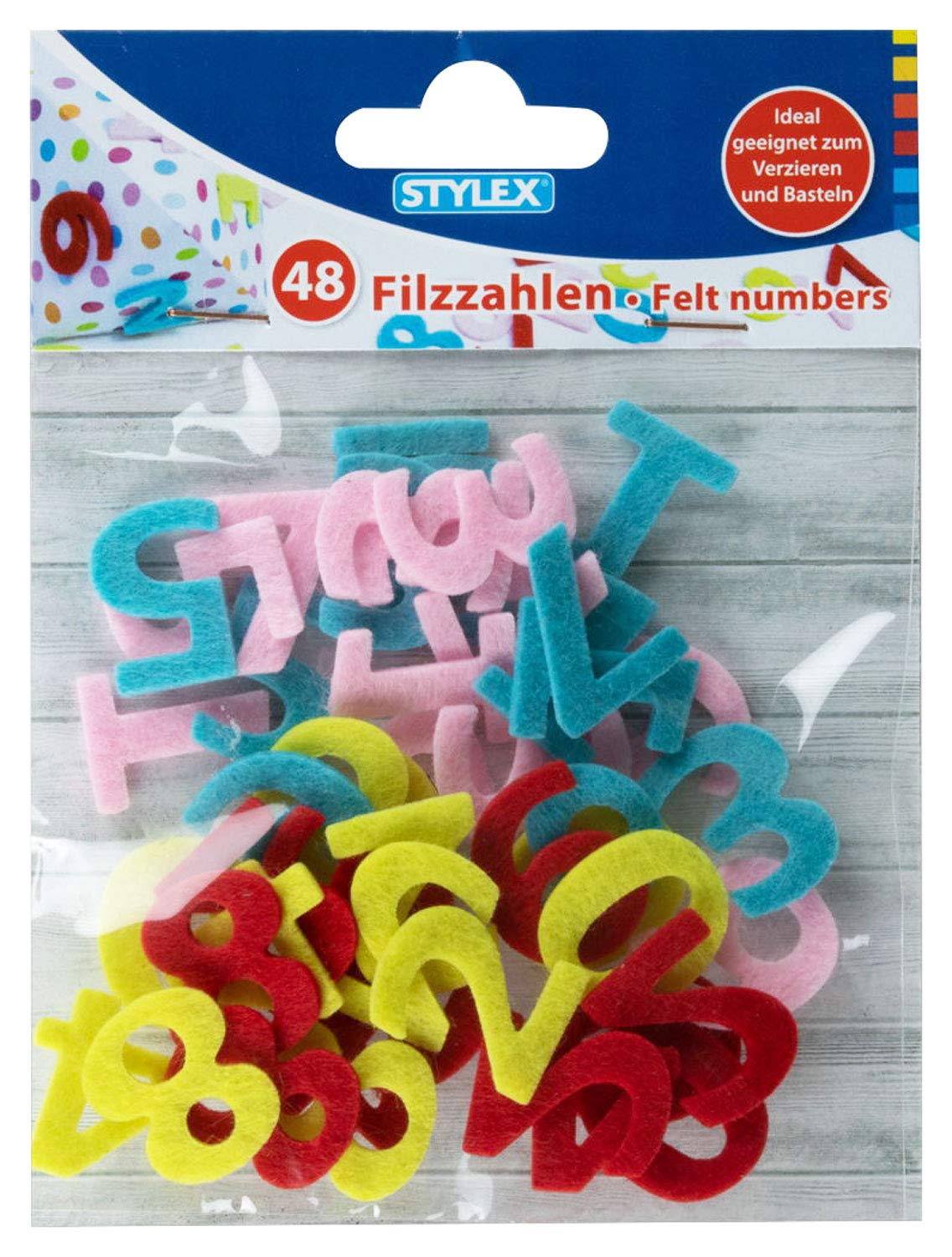 Stylex 46465 – Números de Fieltro, con números del 0 al 9, 48 Unidades Surtidas, Ideal para Manualidades, como decoración de Mesa y para el Comienzo Escolar