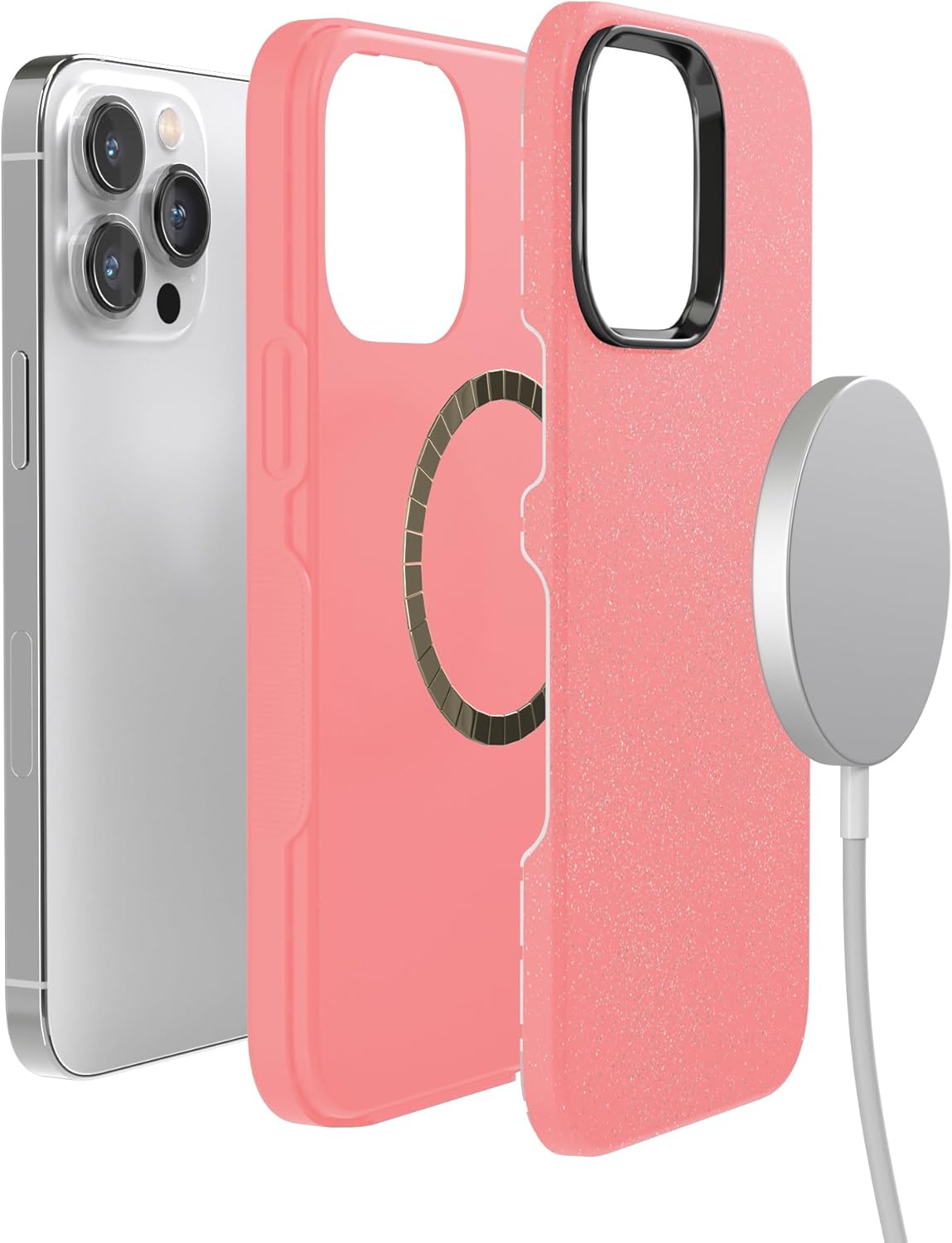 Casely iPhone 14 Pro Case | Starfish Wishes | Coral Pink Shimmer | Bold Protective Design | Compatible with MagSafe - Image 9