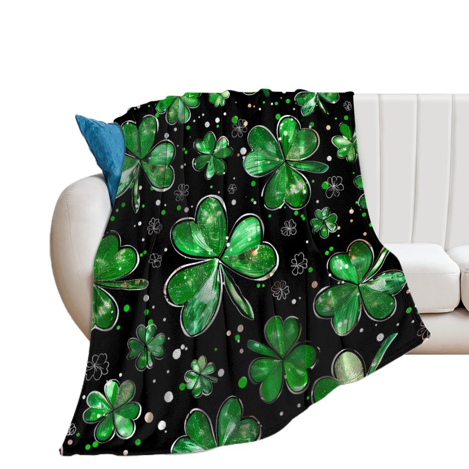 OUTBDNVFSA Green Ireland Shamrock St Patricks Day Throw Blanket Lightweight Summer Blankets for Bed Sofa Camping Travel
