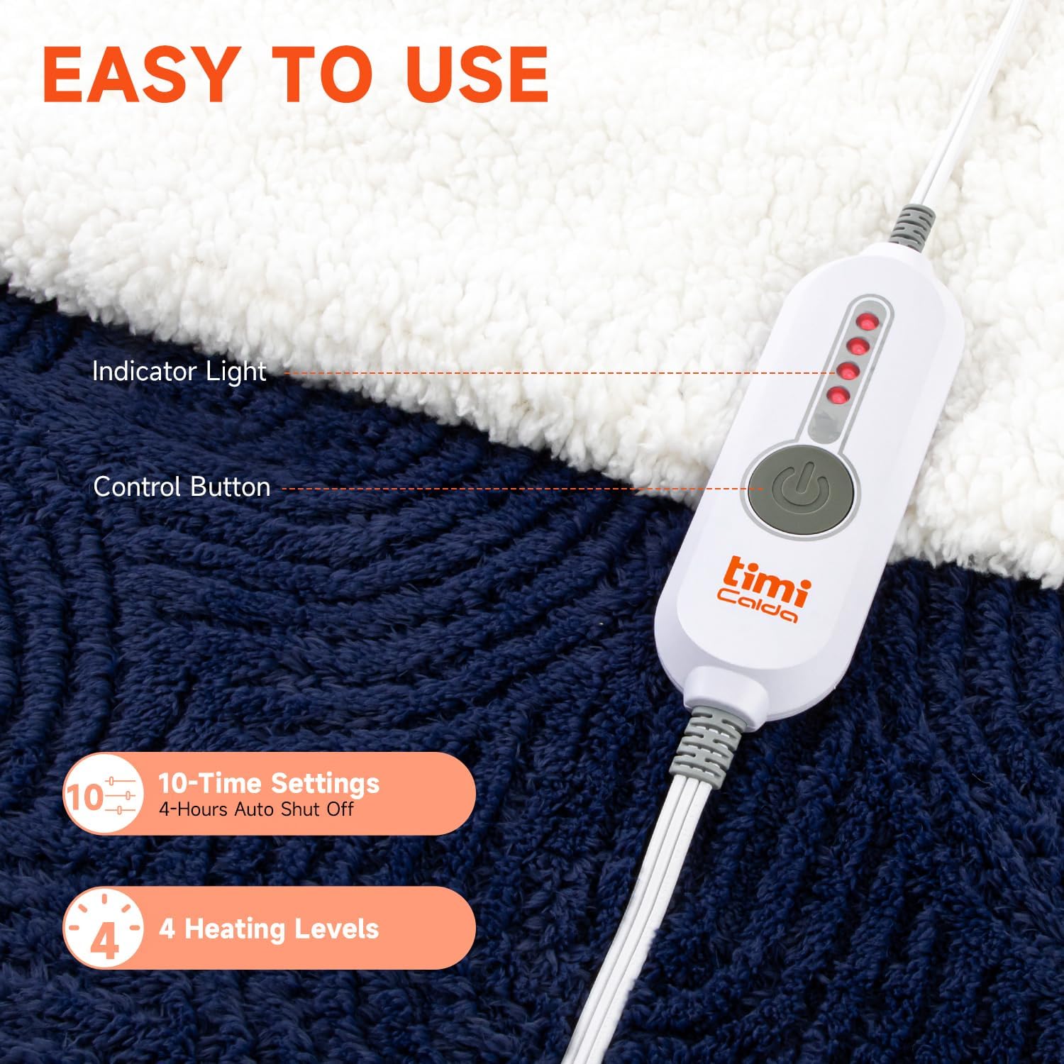 Heated Blanket Full Size - 72"x84" Cozy Soft Jacquard Heating Blanket with 4 Heat Levels & 10 Hours Auto-Off, Jacquard Fleece, Overheating Protection, Warm Gifts, Navy - Image 4