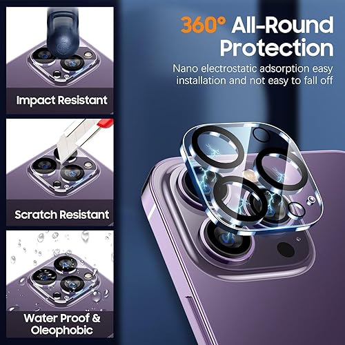 Miniatura 2 de UniqueMe [Paquete de 3 protectores de lente de cámara compatibles con iPhone 14 Pro Max/iPhone 14 Pro, vidrio templado, [compatible con fundas]