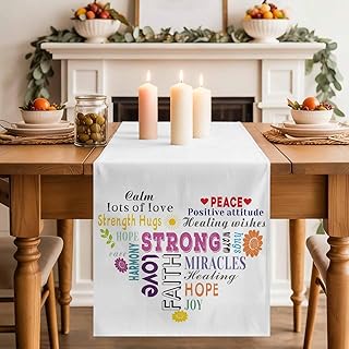 Table Runner-70 Inches Long Colorful Inspirational Quotes with Love Heart Tablerunners Decorative Dresser Scarves White Tabletop Scarf for Indoor Outdoor Wedding Holiday Party