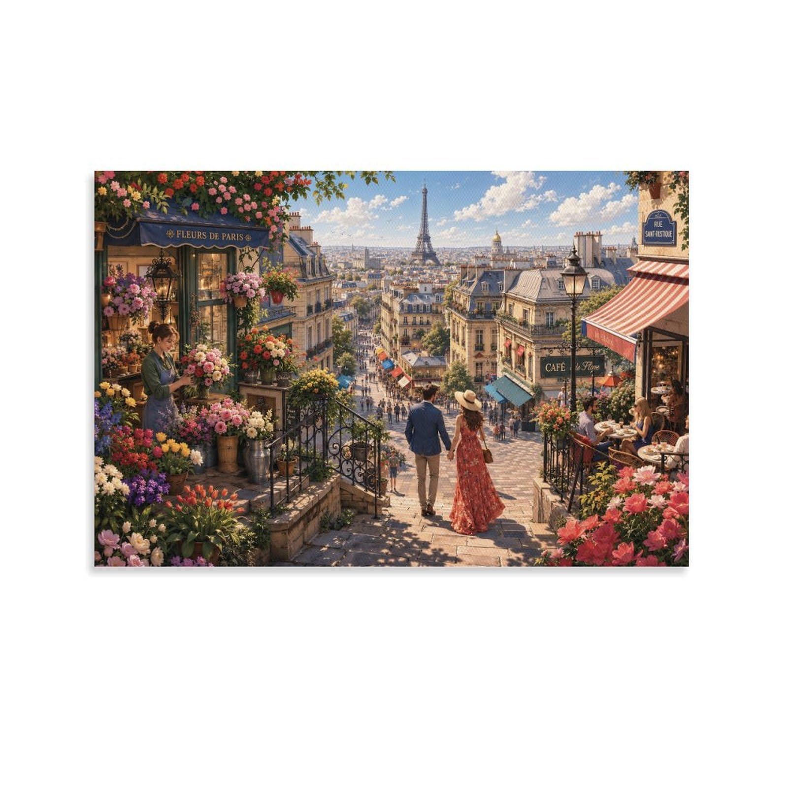 Paris Eiffel Tower Streetscape Canvas Prints Modern Poster HD Pictures Wall Art Decor for Home, Office, Dining Room, Bedroom Decorations, Gift 20x30inch(50x75cm)