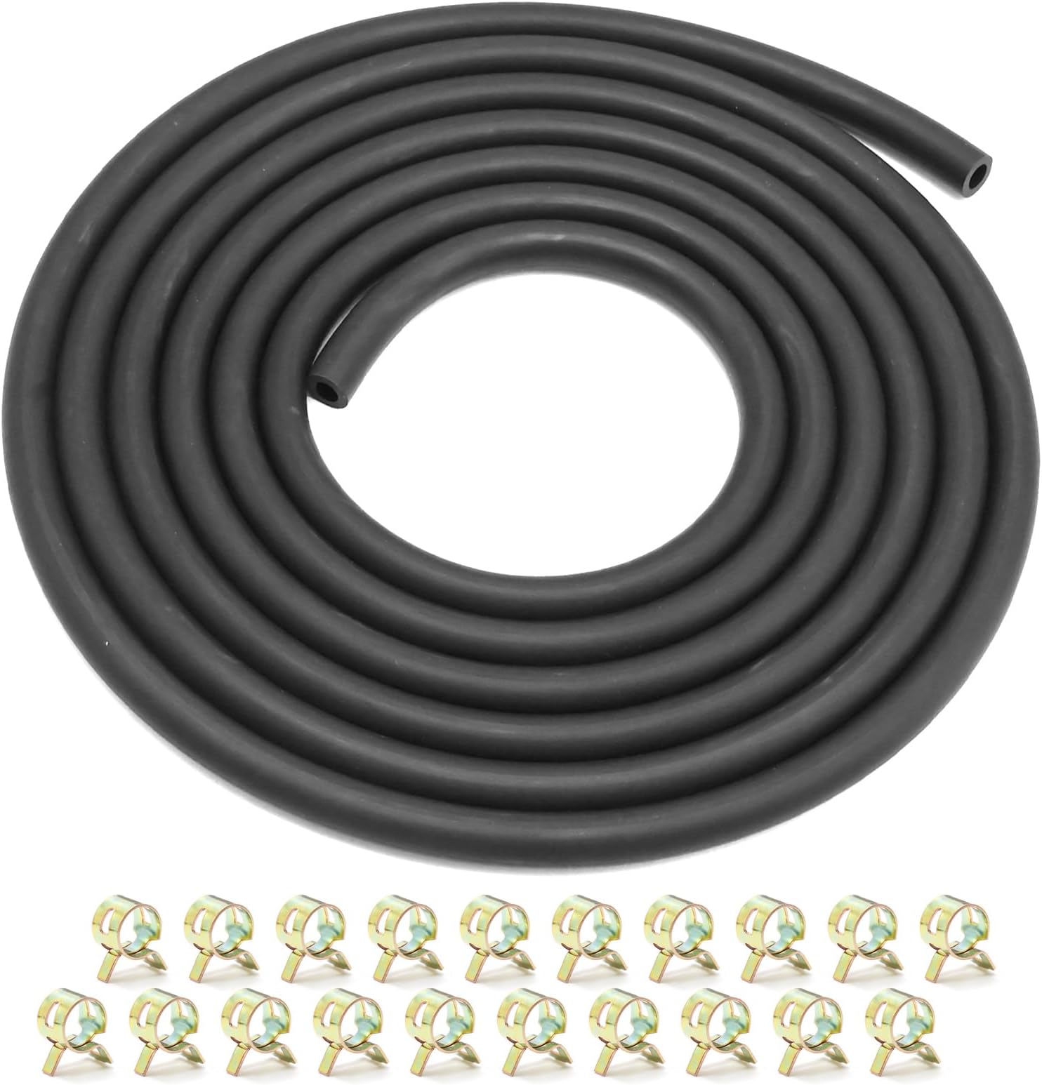 6mm(1/4") ID Fuel Line Hose, Black Rubber 2.4 Meters (8 Feet) Gas Tube with 20 Clamps, Replacement for BS Small Gas Diesel Powersports Engines and Generators (6mm 1/4inch)