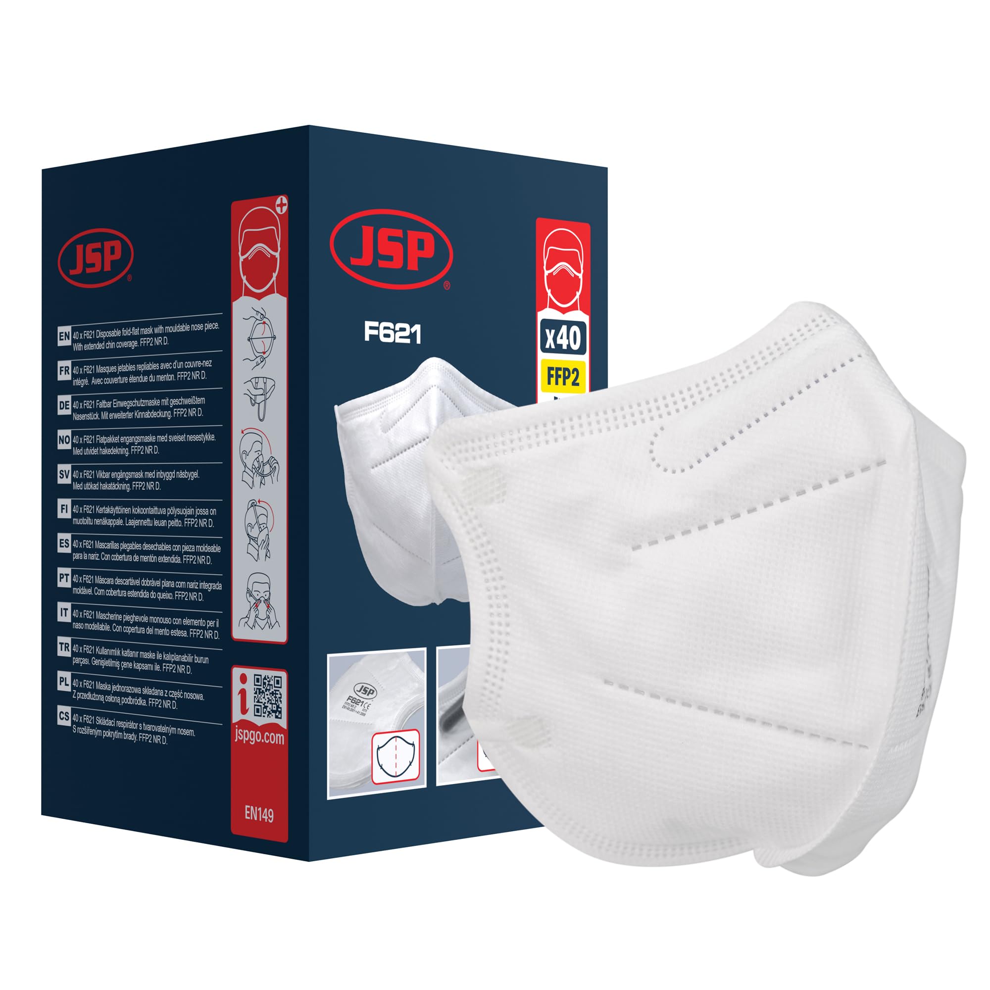 JSP Safety Disposable Vertical Fold Flatmask FFP2 (F621) Box of 40 (BGV120-000-Q00)