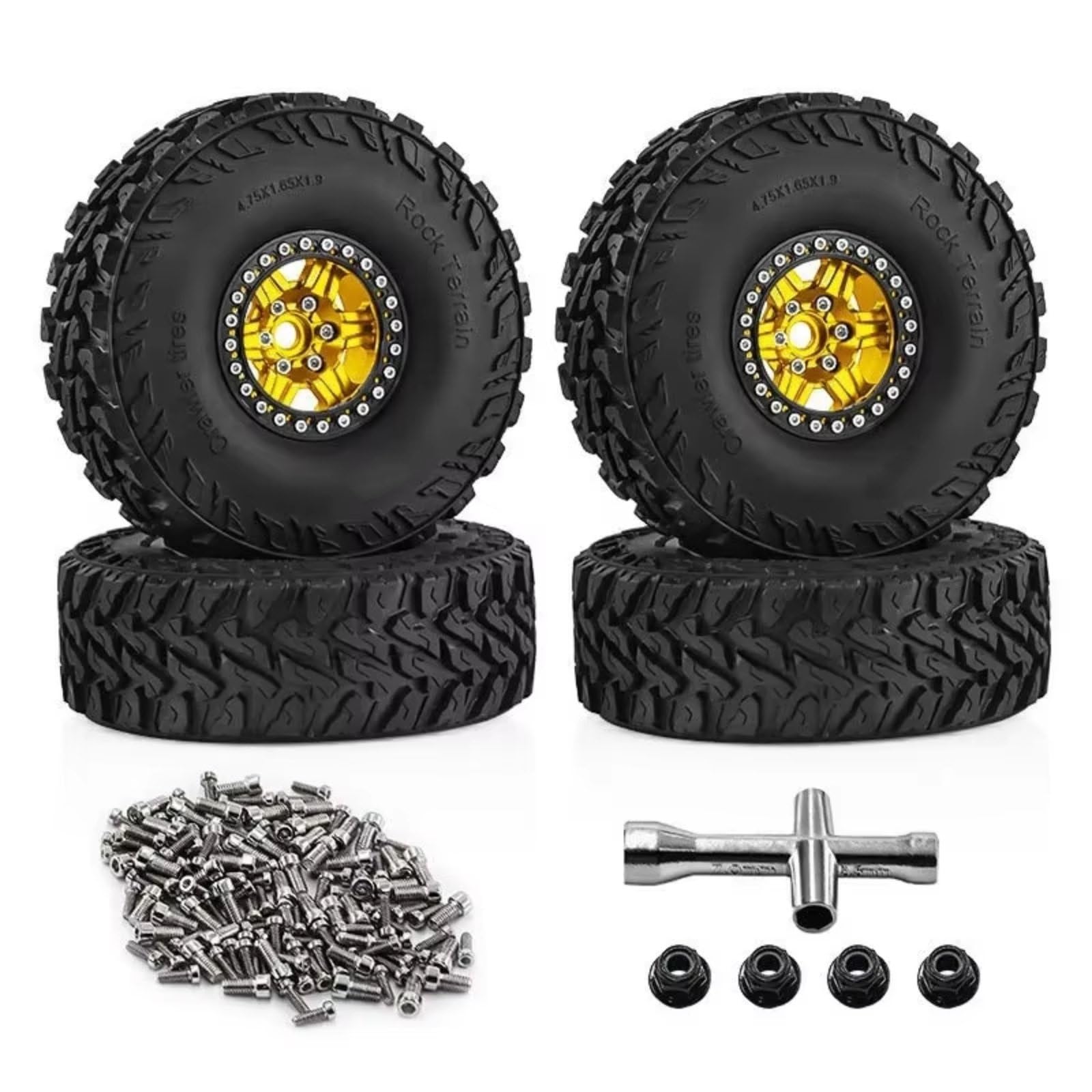 Ricambi Crawler RC Ruote E Pneumatici In Gomma Metallo 4 Pezzi Per Axial 90046 Per Traxxas Per TRX4 1/10 RC Crawler Auto Sostituire Accessori Pezzi Ricambio