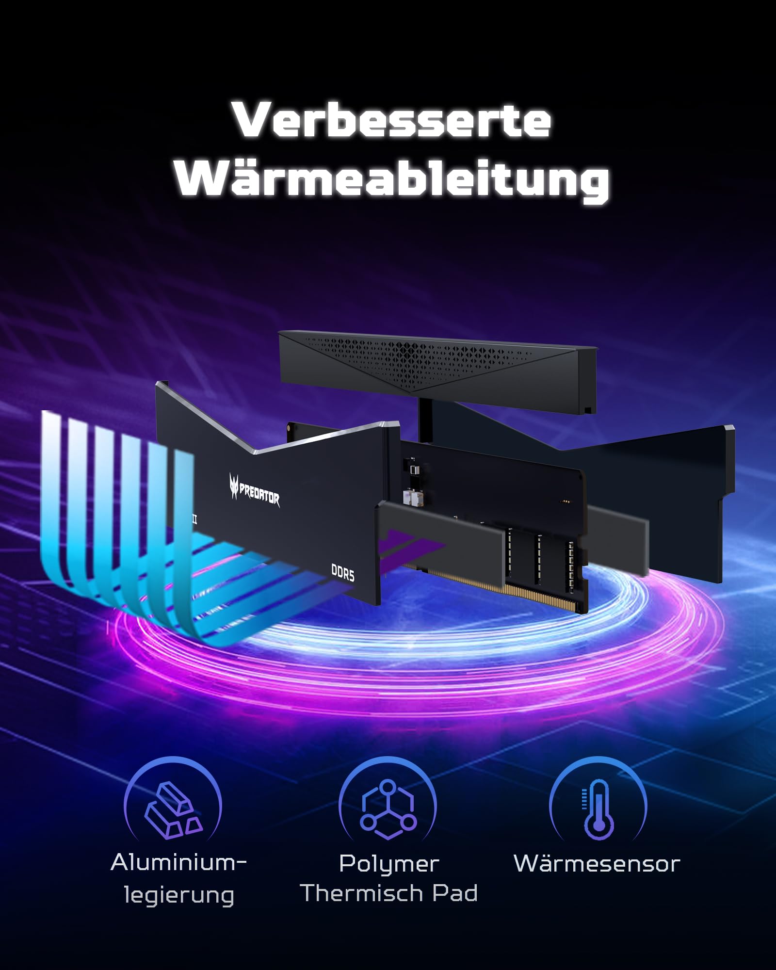 Acer Predator Pallas II DDR5 RAM 32GB (16GBx2) 6000MHz CL36 - für Intel XMP 3.0 & AMD Expo - PC Computer Gaming Arbeitsspeicher - Schwarz