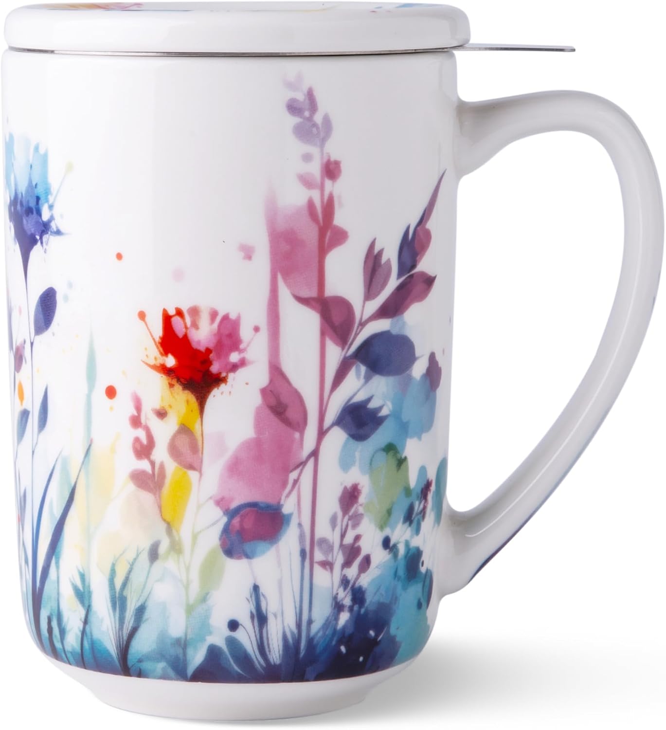 AmorArc Porcelain Tea Mug with Infuser and Lids, 18 Oz Large Cup Strainer with Bag Holder for Loose Leaf Tea, Steeping Coffee Mug for House-warming Wedding Birthday Gift Sage