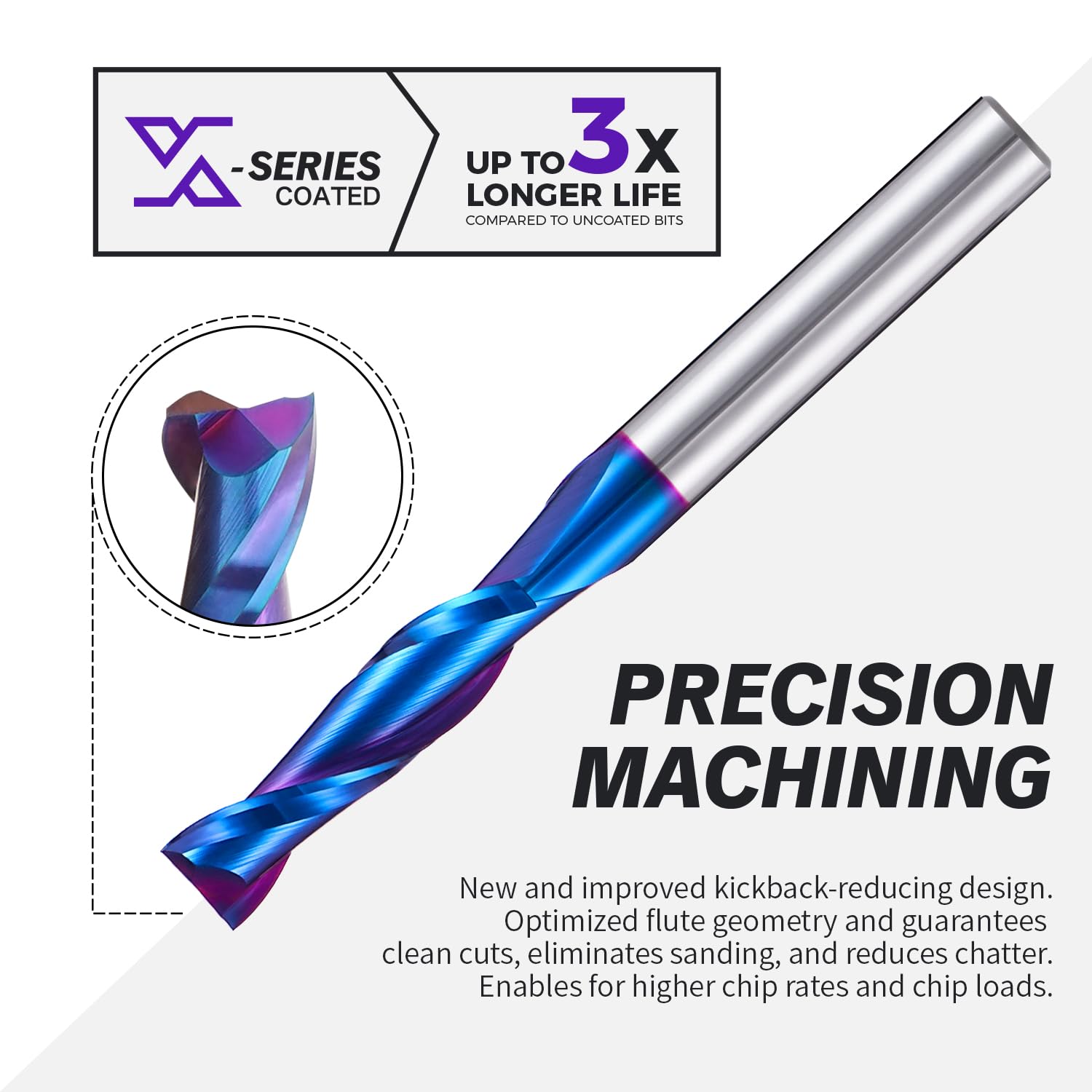 ZahyoX 1/4 Inch Shank Upcut Spiral Router Bit, 5 Pack Set, Nano Coated Solid Carbide CNC End Mill for Wood, 1/4 Dia x 1 CL x 2-1/2 OVL