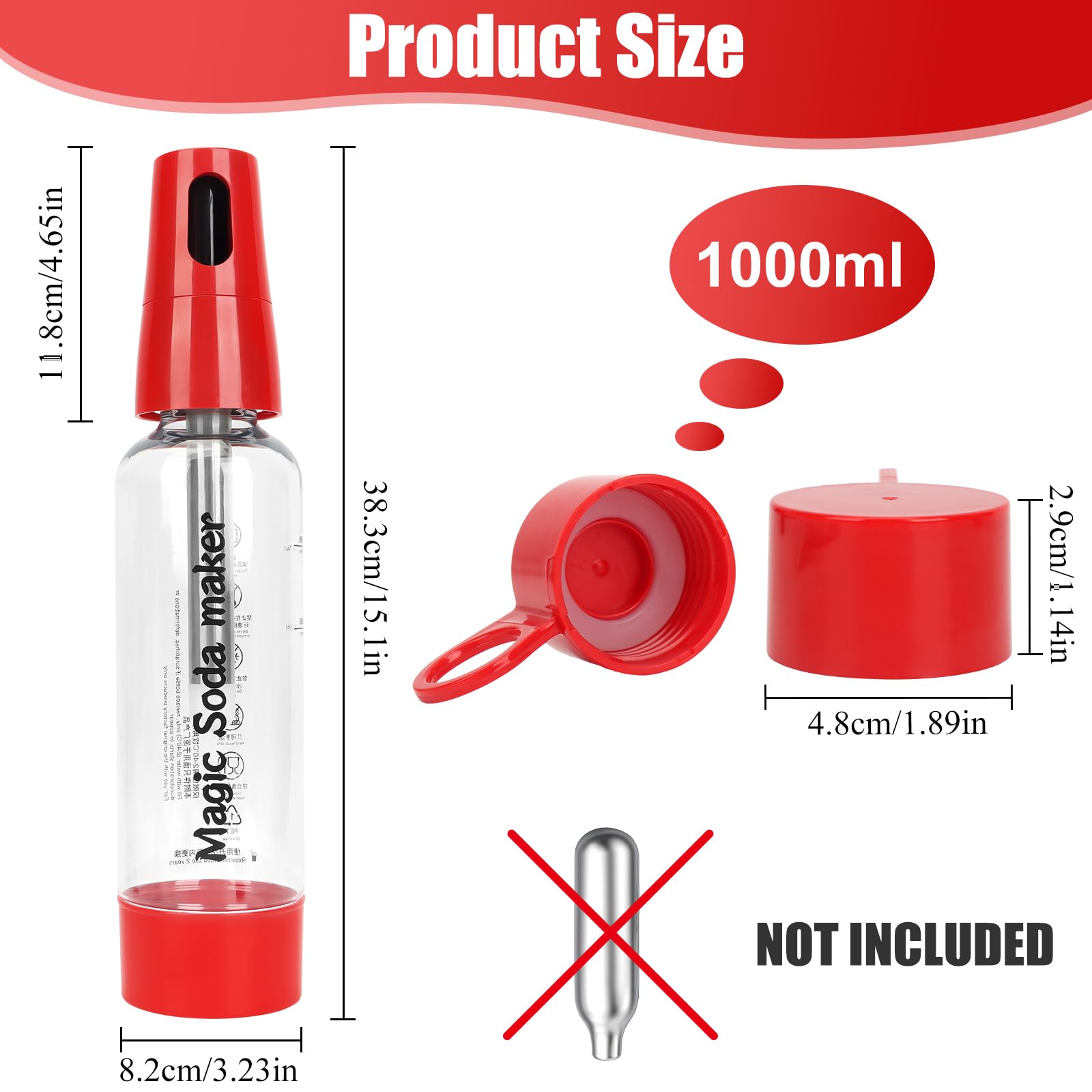 Portable Soda Siphon, 1L Travel Sparkling Water Maker Machine for Home & Outdoor, Carbonated Water Soda Streaming Machine, Soda Maker for Cocktails or Fizzy Drink, 8 gram CO2 Cartridges(Not Included)