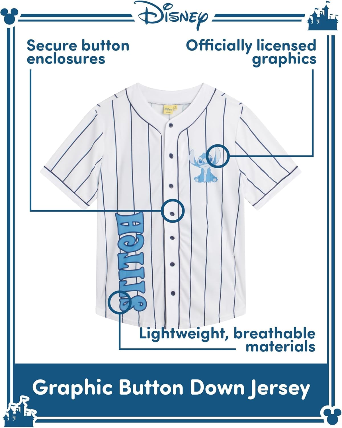 Disney Womens Baseball Jersey - Mickey Mouse Lightning McQueen Marie, Lilo and Stitch Womens Baseball Shirt