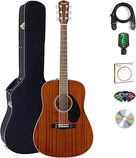 Fender CD-60S Solid Top Dreadnought Acoustic Guitar - All Mahogany Bundle with Hard Case, Tuner, Strap, Strings, Picks, and Austin Bazaar Instructional DVD