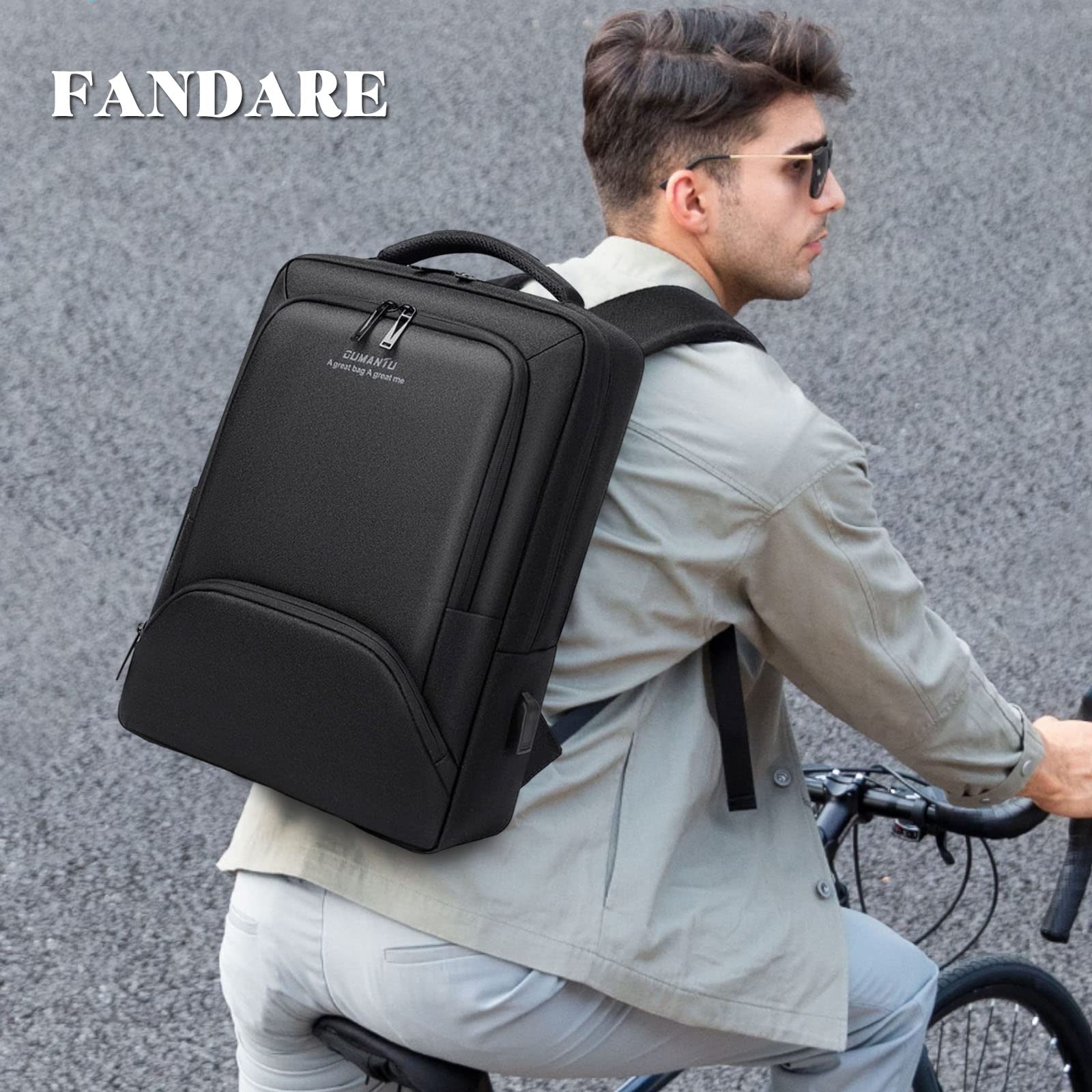 FANDARE Herren Rucksack Laptop Daypacks für 15,6 Zoll Laptop Wasserdicht Schulrucksack mit USB-Ladeanschluss Rucksäcke zum Business Arbeit Reise Schulranzen Daypacks Schwarz