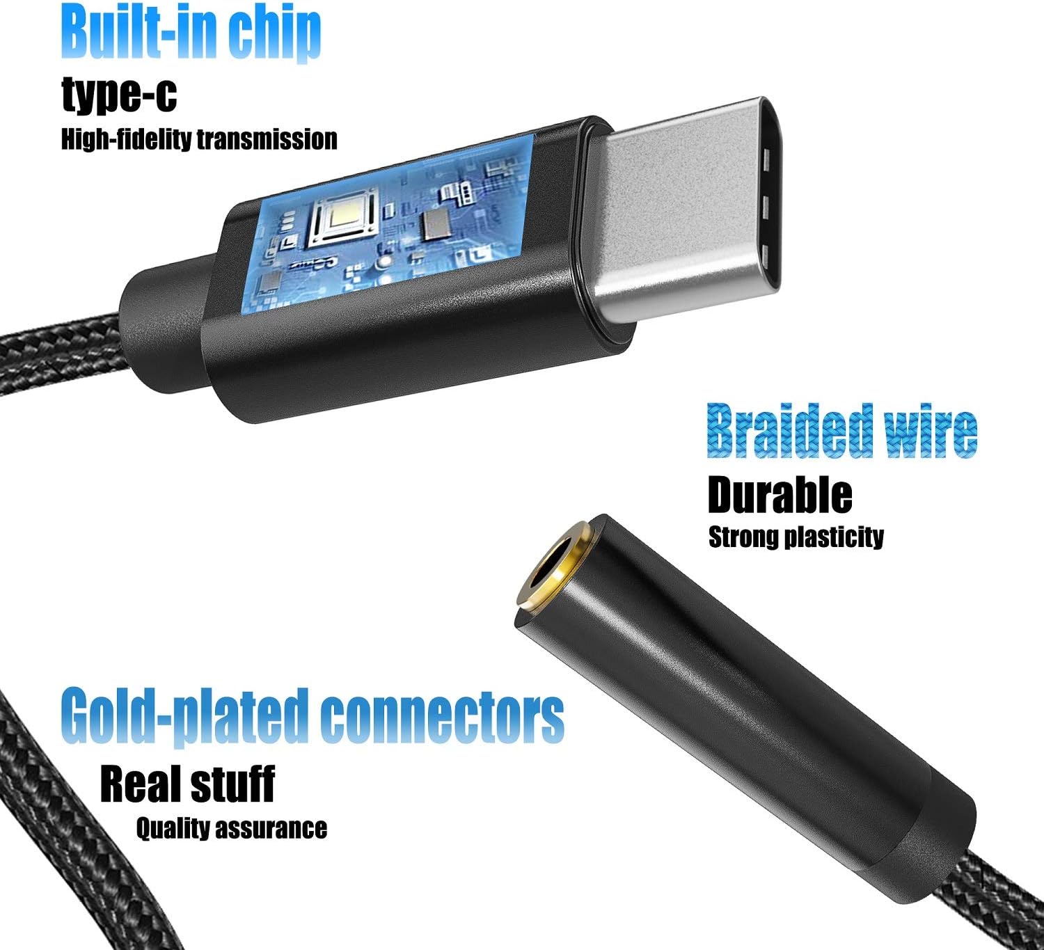 USB C to 3.5mm Headphone Jack Adapter DAC, Type C Earphone Audio Mic Aux Cable Compatible with Samsung S20 Ultra S10 Note10+ A90,Google Pixel 4,Huawei P30 Pro P20,OnePlus 8 7,Sony