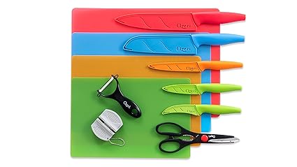 Ozeri Elite Chef 12 Piece Stainless Steel Knife & Cutting Mat Set, Multicolor