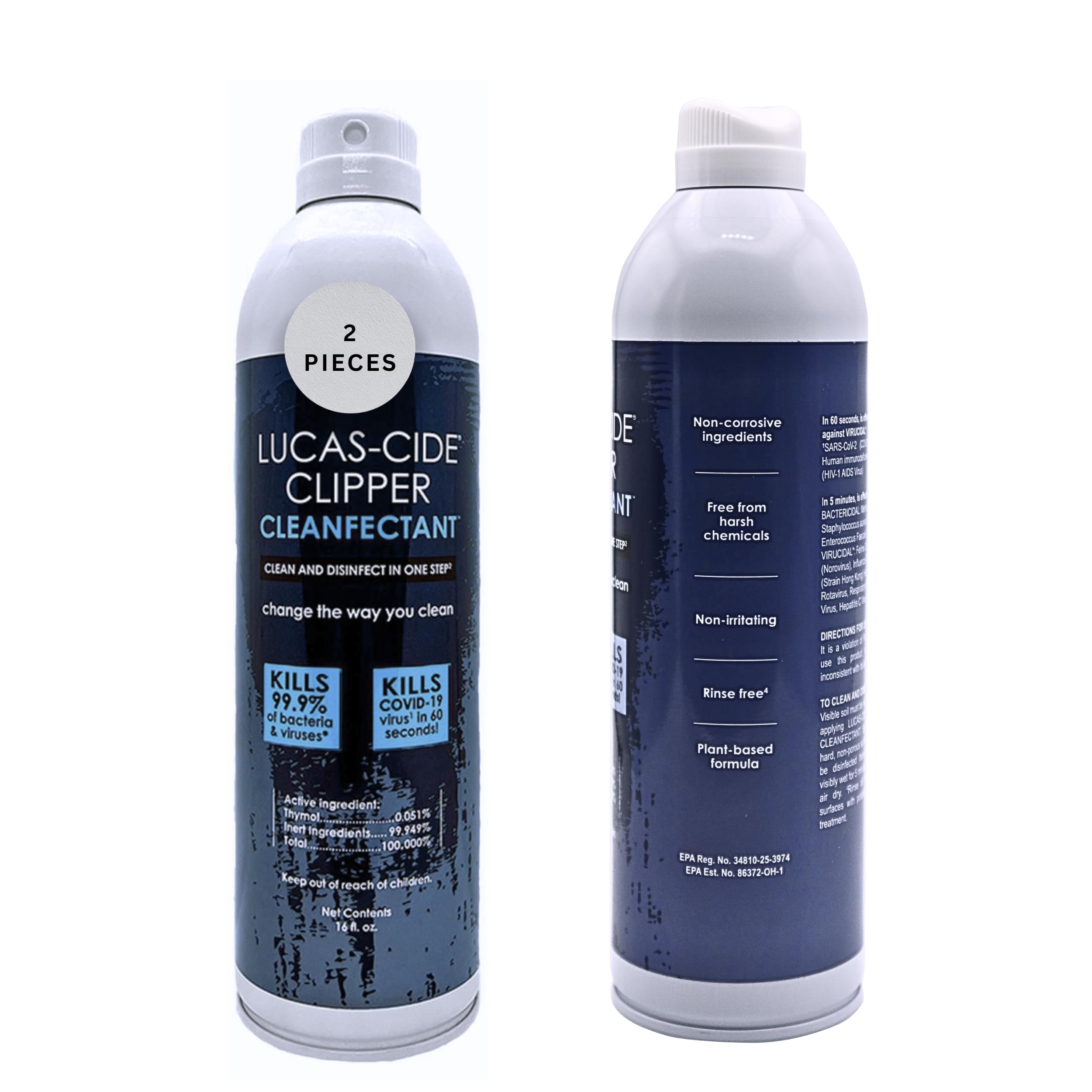 LUCAS-CIDE Clipper Cleaner & Disinfectant Spray, Coolant & Cleaner for Hair Trimmer, Blades & Shaver 16 Fl Oz - Set of 2