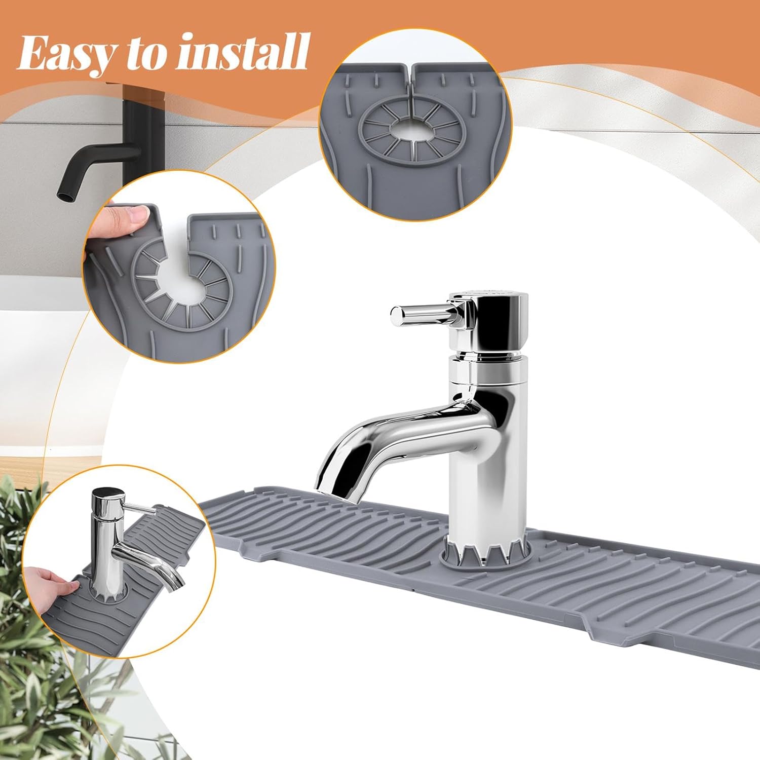Faucet Splash Guard for Kitchen Sink, 24" Large Silicone Draining Water Drip Catcher for Farmhouse, Rubber Sinks Gadgets Extender Mat for Bar, RV, Bathroom Black