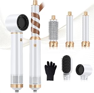 5 in 1 Blow Dryer Brush, Curling Wand Hair Air Styling Tools Set, Ionic with Massage Hot Air, Round Thermal Straightener,Left&Right Curling Wand