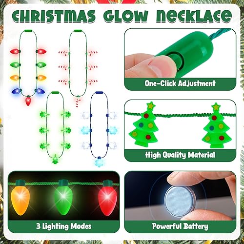 Miniatura 8 de 12 piezas de recuerdos de fiesta de Navidad iluminados, juego de collar de Navidad, diadema y lentes, collar de árbol de copo de nieve con bombilla,