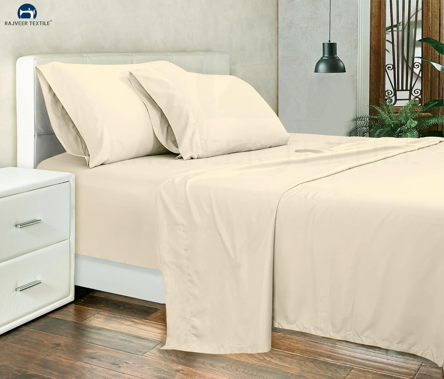 Microfiber Bed Sheet Set – 4 Pcs Luxury Microfiber Bedding | Ultra Soft, Breathable | 18” Deep Pocket Fitted Sheet + Flat Sheet + 2 Pillow Covers King Size, Ivory Color