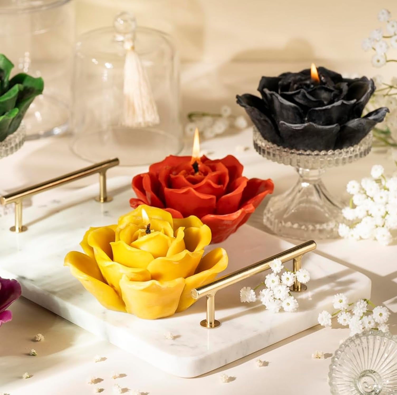 LYSON Moule à Bougie Rose Hauteur: 5,5 cm Moule en silicone pour bougies Silicone Bougie Verser Moules Bougies en cire d'abeille DIY et artisanales Bricolage Réutilisable Bougie