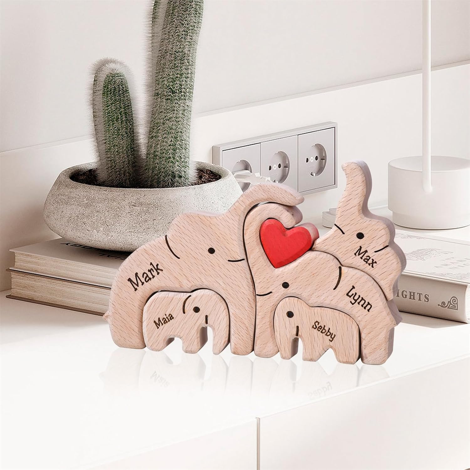 Personalized Wooden Bear Family Puzzles 1-8 Names Customizable Wooden Puzzle Home Table Decor Gift for Dad Mom Couple (Elephants)