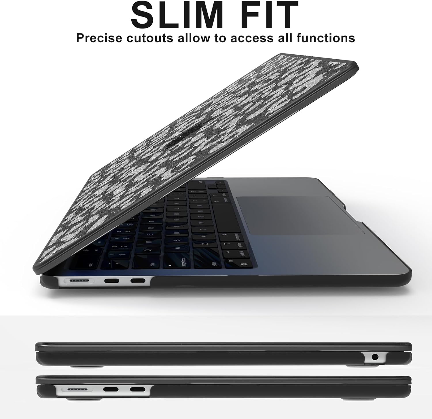 AKIT Compatible with MacBook Air 13 inch Case Sparkly M5 2026 2025-2022 M4 M3 M2 A3240 A3113 A2681, Glitter Pattern [Anti-Cracking] Hard Shell Laptop Case for MacBook Air 13.6 inch, Silver Leopard