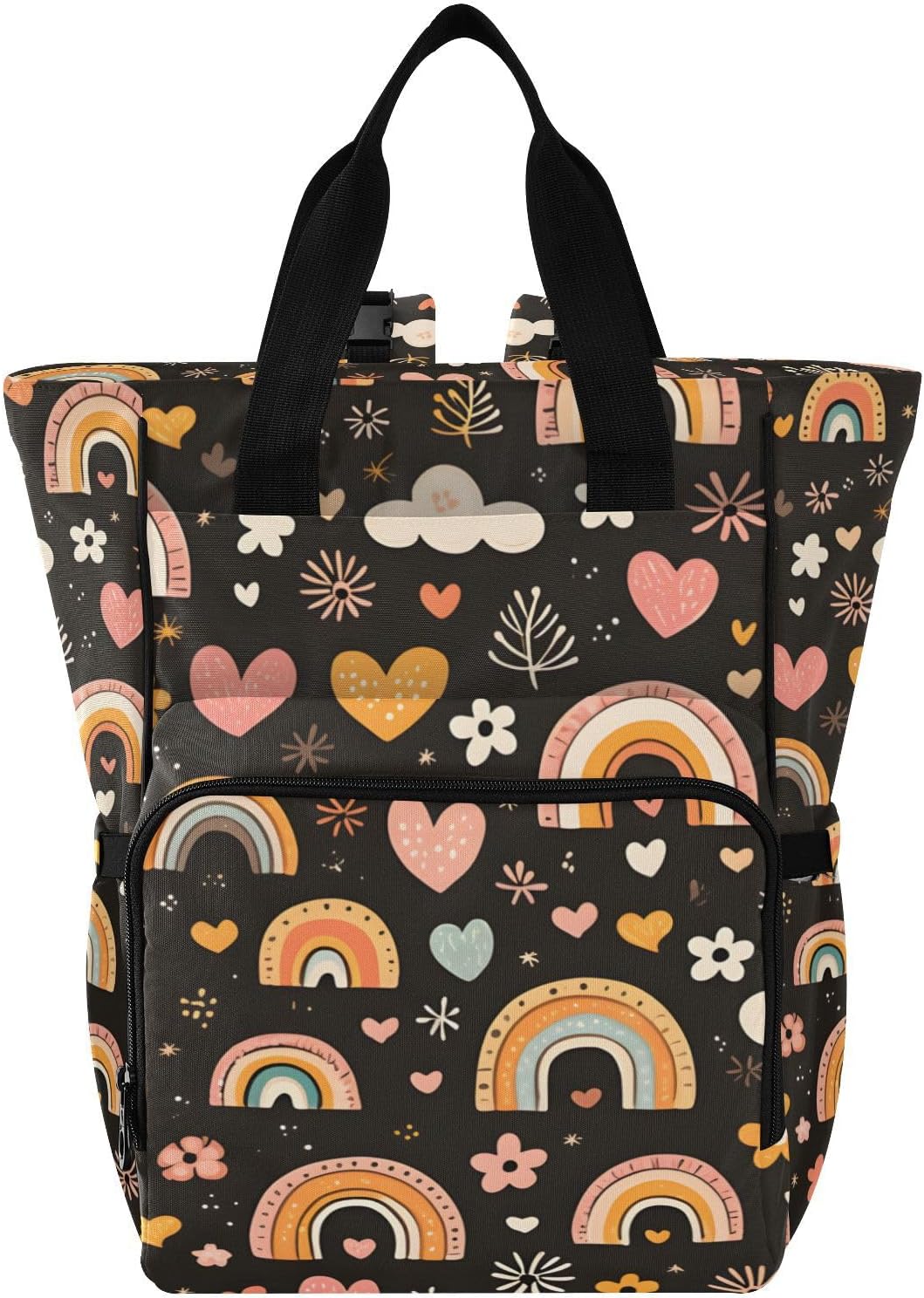 Diaper Bag Backpack Cute Floral Rainbow Travel Diaper Bags for Women, 10L Functional Baby Changing Bag with Insulted Pockets, Stroller Straps