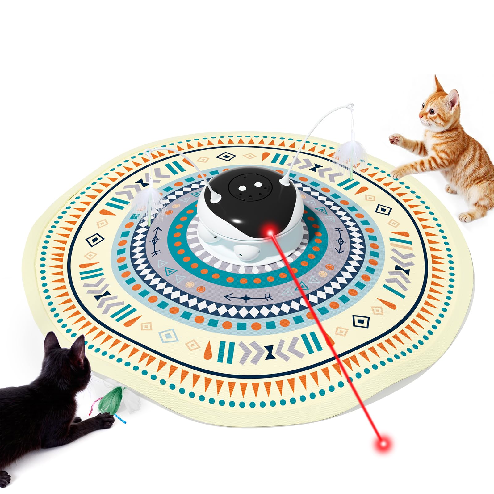 Gardner Pet Jouet Interactif pour Chat 5-en-1 Rechargeable, Jeu Automatique de Cache-Cache avec Plumes Mobiles, Billes Roulantes et Sons d'oiseaux, Jouet d'Intérieur pour Toutes Races -Beige