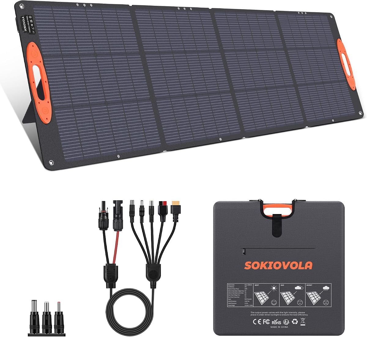 SOKIOVOLA Panel solar portátil tipo N 16BB 200W para central eléctrica EF/Jackery/Bluetti/Anker Panel solar plegable 25% de alta eficiencia IP68 impermeable para viajes al aire libre RV camping apagón fuera de la red