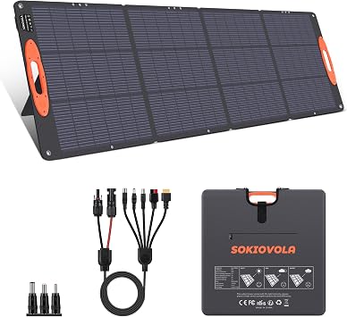 SOKIOVOLA 200 Watt Portable Solar Panel for Power Stations 20V Foldable Solar Panel 25% High Efficiency IP68 Waterproof Outdoor Travel RV Camping Blackout Off Grid