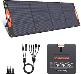 SOKIOVOLA Painel Solar Portátil Tipo N 16Bb 200W Para Estações De Energia Ef/Jackery/Bluetti/Anker, 20V, Dobrável, Alta Eficiência De 25%, Ip68 À Prova D'Água, Ideal Para Viagens Ao Ar Livre