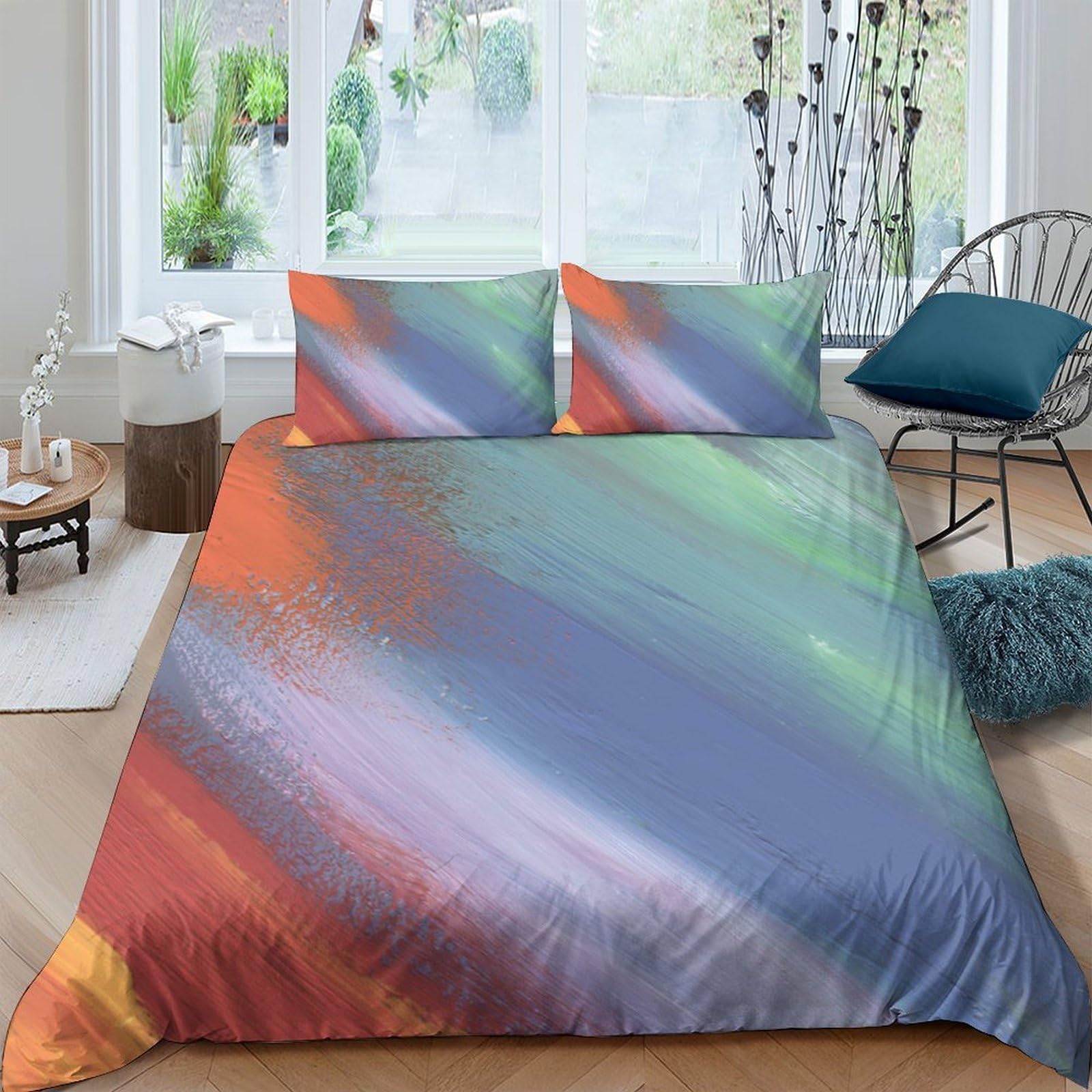 Ctjqhvkz Style-5 3D Printed Abstract Gradient Fitted Sheet Microfiber Soft Colorful Brushstroke Mattress Cover For Bedroom Guest Room Easy Care Single（135X200cm）
