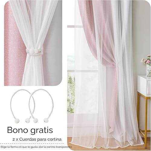 Miniatura 8 de Cortinas 100% opacas con superposición transparente, mezcla y combina con cortinas de doble capa de 84 pulgadas de largo, 2 paneles para dormitorio,