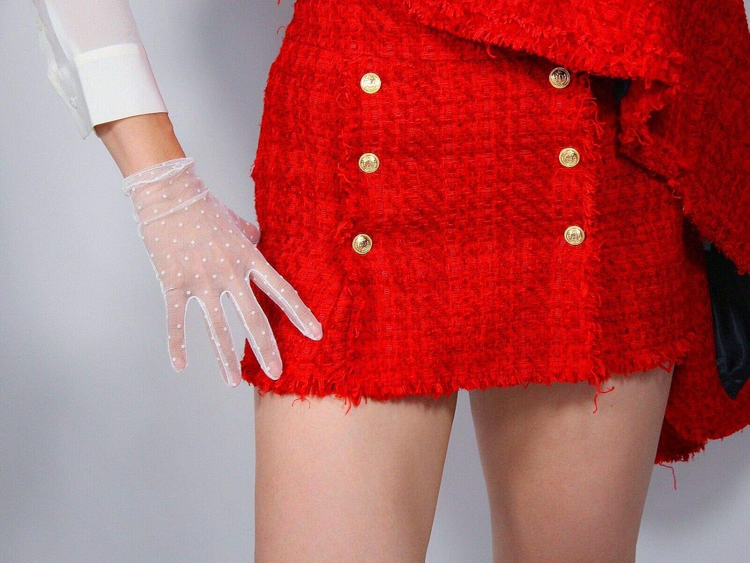 Polka Dot Lace Gloves Tulle Nylon White Black Semi Sheer Short Touchscreen TECH