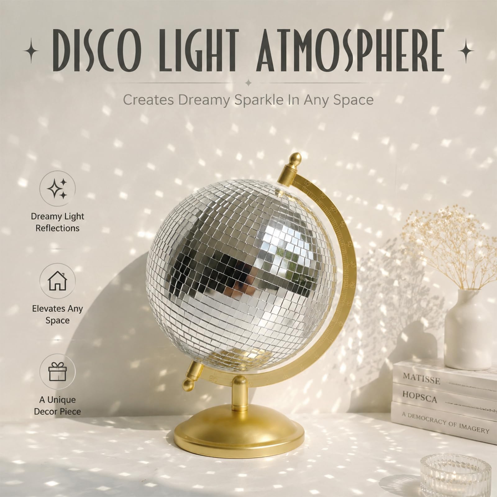 Discokugel Globus Decorazione Casa Statue Arte da Tavolo Classica Scultura Oro Unica Stile Occidentale Moderna Ornamento Estetico Figura 17 x 15 x 23 cm Luminos