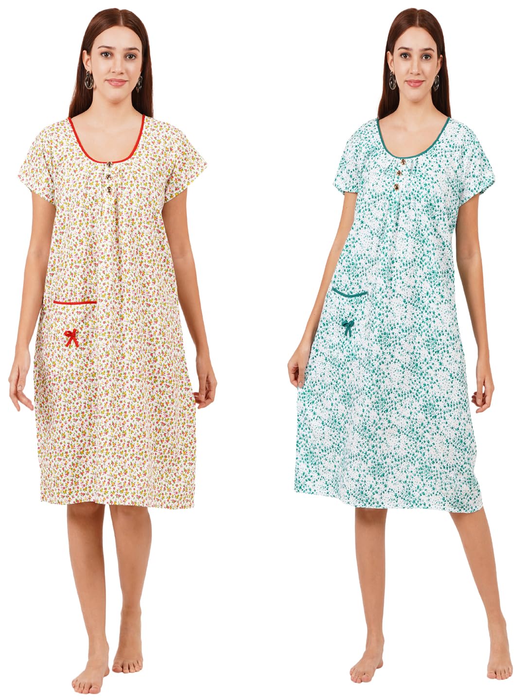 breezly Woman's Pure Cotton Floral Printed Combo Calf Length Midi Nighty Multicolour-picture-19