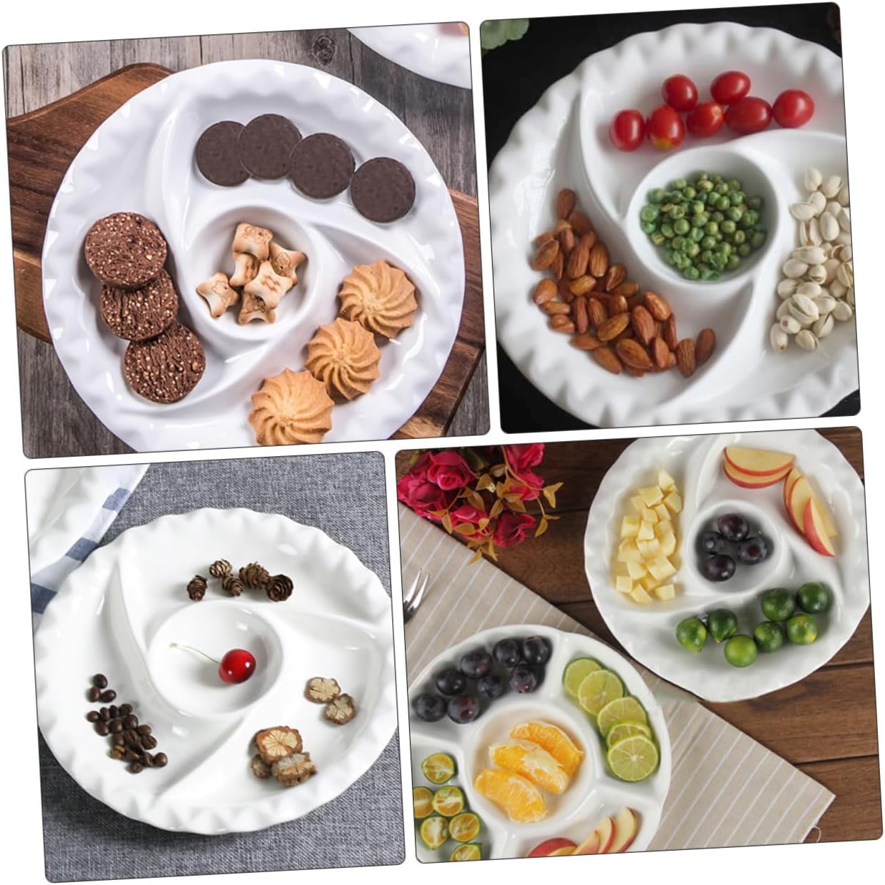 Elegant Divided Ceramic Fruit Plate Creative Food Serving Tray for Breakfast Snacks Desserts for Home Parties Restaurants More