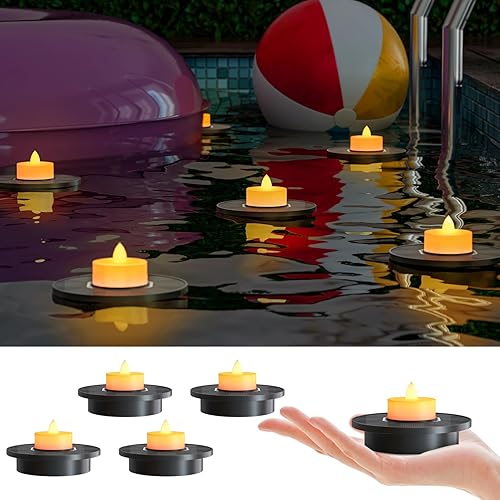 Miniatura 10 de Luces flotantes para piscina, luces solares flotantes para piscina, paquete de 2 velas solares para exteriores, IP66, funciona con pilas para