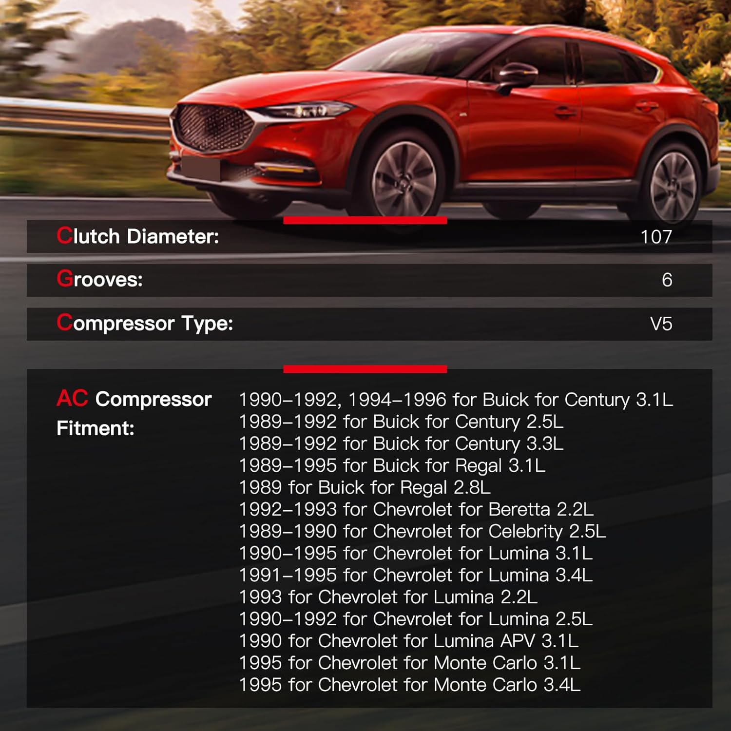 cciyu Air Conditioning Compressor for Buick Century Regal for Chevrolet Beretta Celebrity Lumina S10 2.2L 3.4L 2.5L 3.1L 1989-1995 Replaces AC Compressor for Car