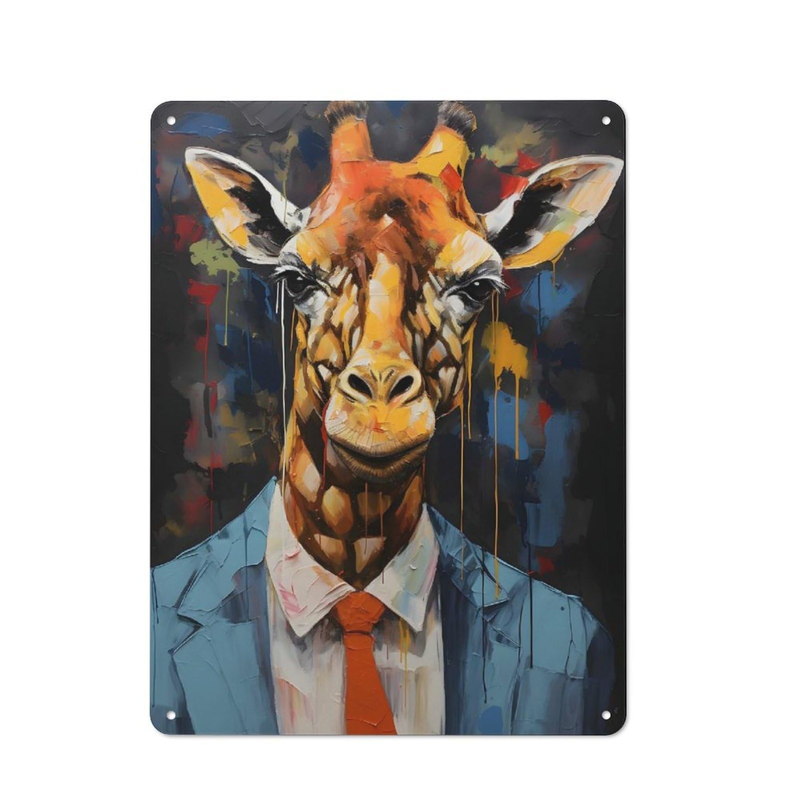 Junmoney Style-3 Vintage Tin Sign 40X30cm With Giraffe In A Suit Painting For Garage Or Workshop, For Metal Sign Collectors, For Cafés, Pubs And Restaurants