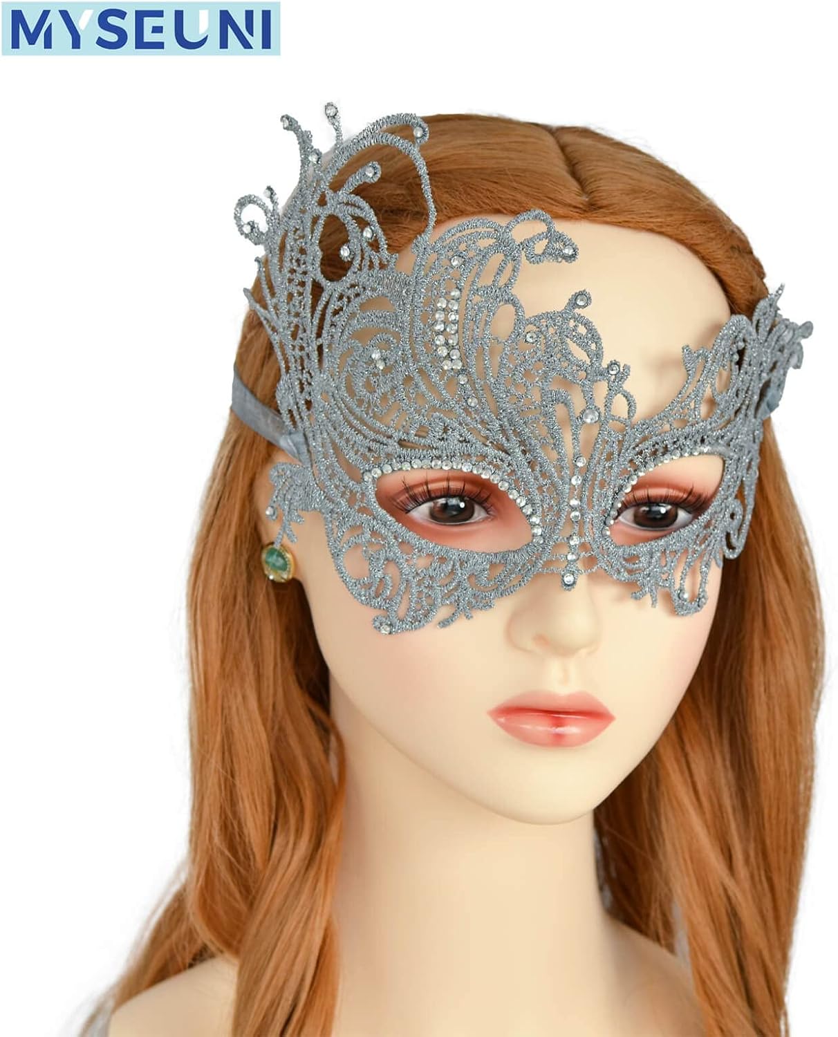 MYSEUNI Masquerade Mask for Women - Shiny Rhinestone Lace Venetian Party Mask for mascarade ball Mardi Gras Prom