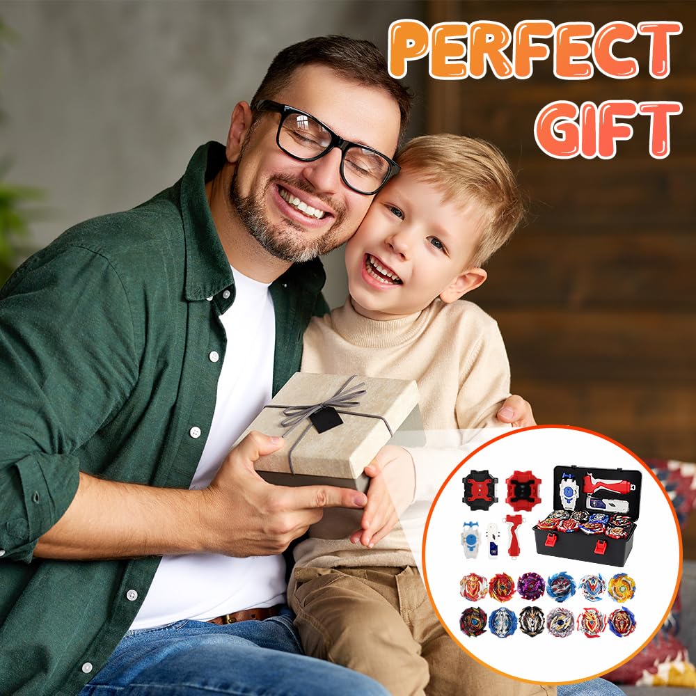 12 en 1 Set de Toupie Gyros Turbo, Toupie avec Lanceur Kit, 4D Set de Toupies de Combat pour Enfants de 6, 7, 8, 9, 10, 11 et 12 Ans, Cadeau d'anniversaire ou de Noël