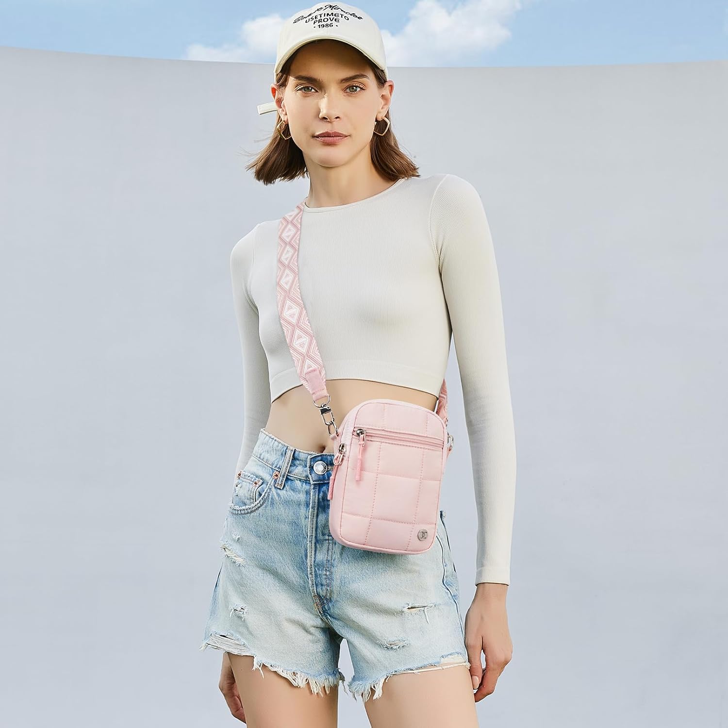 Telena Puffer Small Crossbody Bags for Women Cell Phone Purse Crossbody Bag Pink