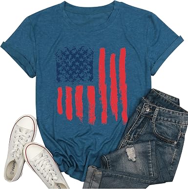 American Flag T Shirt Women 4th of July 
