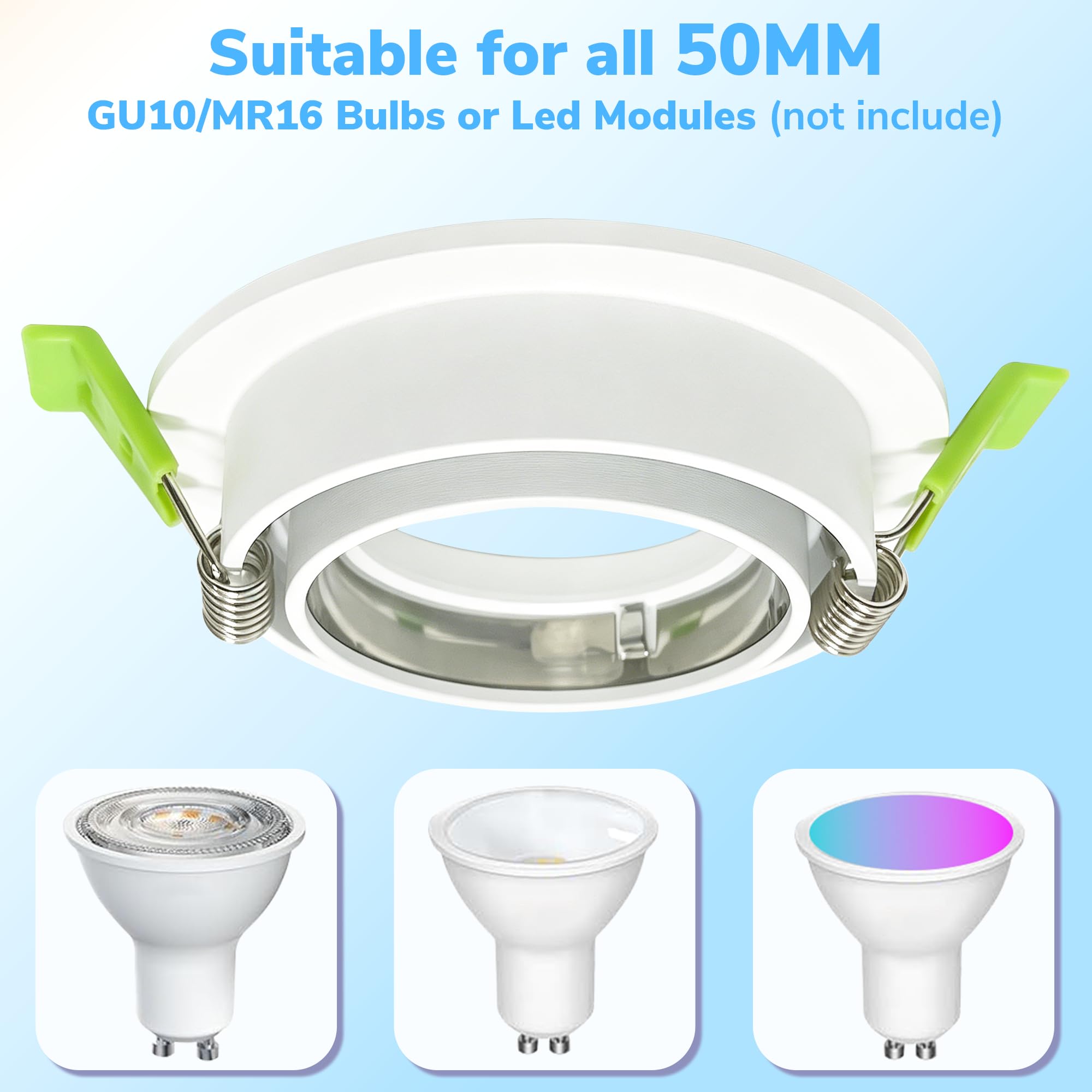 LED Einbaustrahler 230V Rahmen mit GU10 Fassung, GU10 Einbaurahmen Aluminium, Flach LED Spots ohne Leuchtmittel, Einbaustrahler LED für Bad Küche Wohnzimmer, Ø75mm Lochmaß, 10er Set, Weiß
