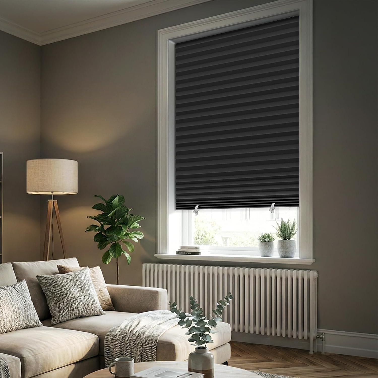 9CH 12 Pack Blackout Blinds No Drill Cordless Window Shades Temporary Grey
