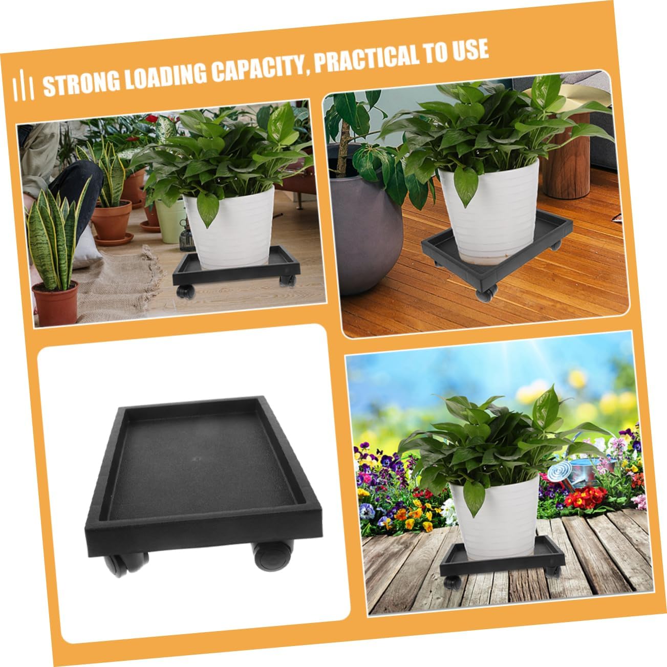 Movable Plant Tray with Wheels Heavy Duty Pe Planter Holder for Use Flower Pot Base with Smooth Wheels for Lightweight and Practical
